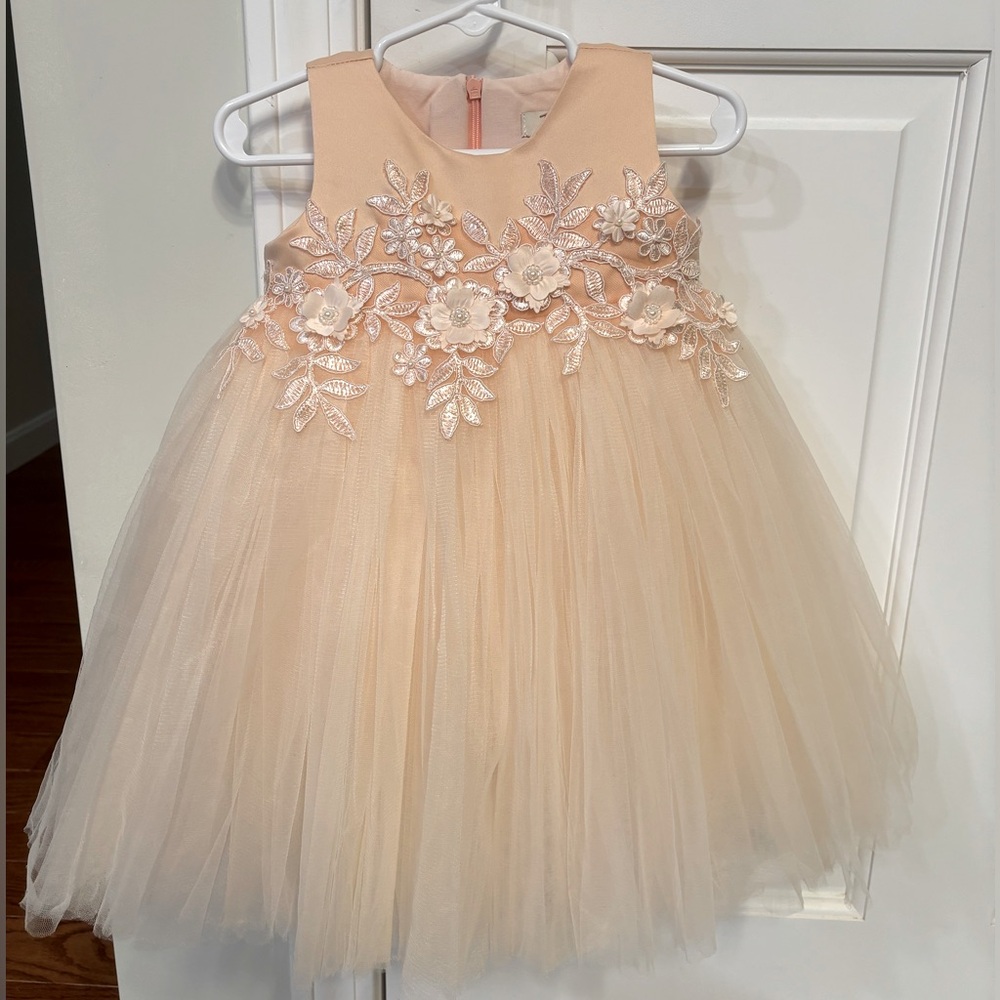 Tulleen Peach Esterlee Sleeveless Floral Tulle Dress